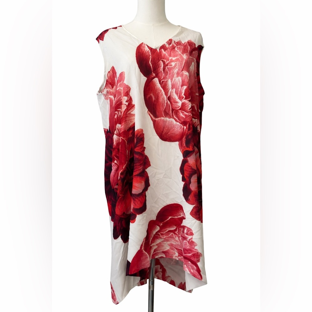 Indies Art Shift Dress Sleeveless White Red Oversized Floral Print